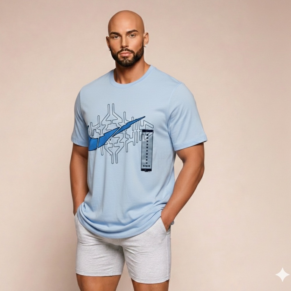 Nike Graphic Swoosh T-Shirt NWT Light Blue Short Sleeve Size M